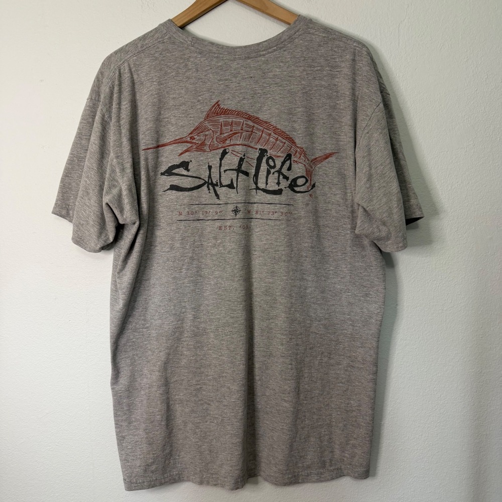 Salt Life - Men's Marlin Graphic Tee‎ with Pocket Heathered Grey Size Large